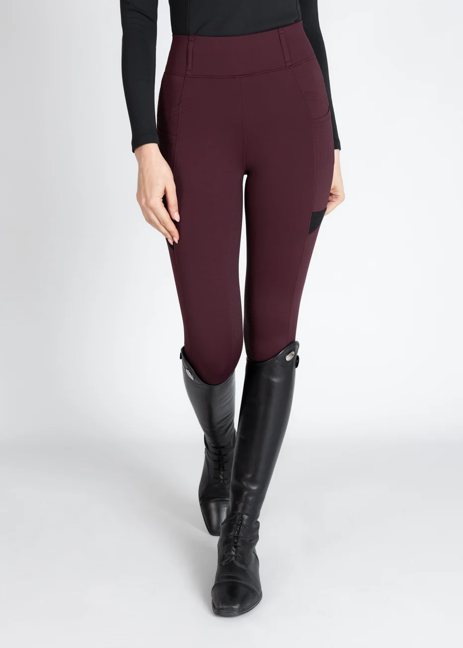 CALÇAS DE EQUITAÇÃO PARA SENHORA TECH RIDING LEGGINGS BURGUNDY FULL GRIP MAXIMILIAN EQUESTRIAN