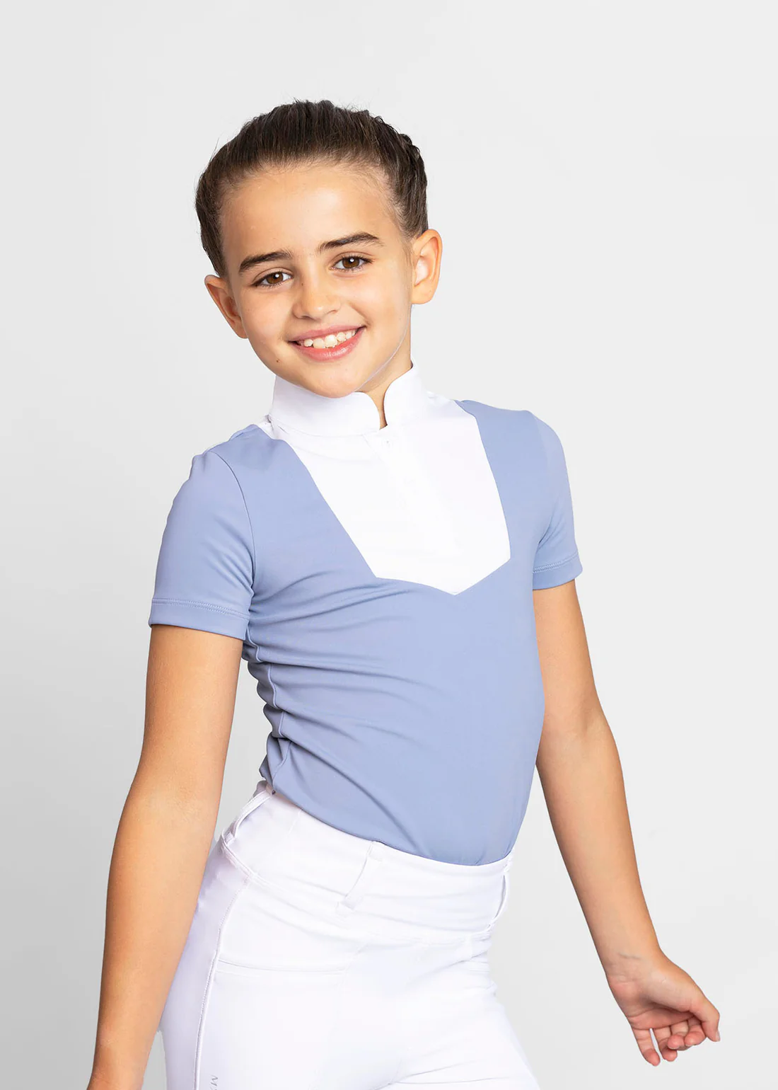 CAMISOLA DE EQUITAÇÃO PARA COMPETIÇÃO DE CRIANÇA SHORT SLEEVE SIENNA SHOW POLO PARA CONCURSO CRIANÇA IRÍS BLUE