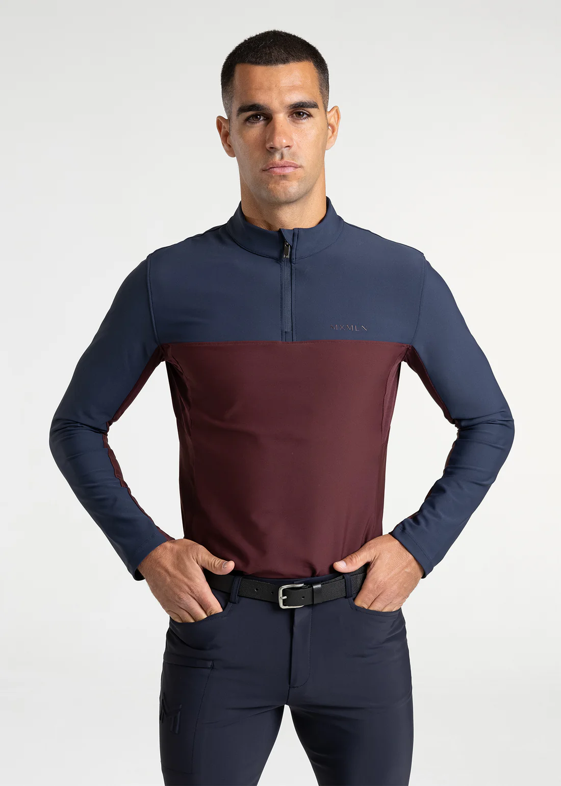 CAMISOLA DE EQUITAÇÃO PARA HOMEM KENT BASE LAYER NAVY/BURGUNDY MAXIMILIAN EQUESTRIAN