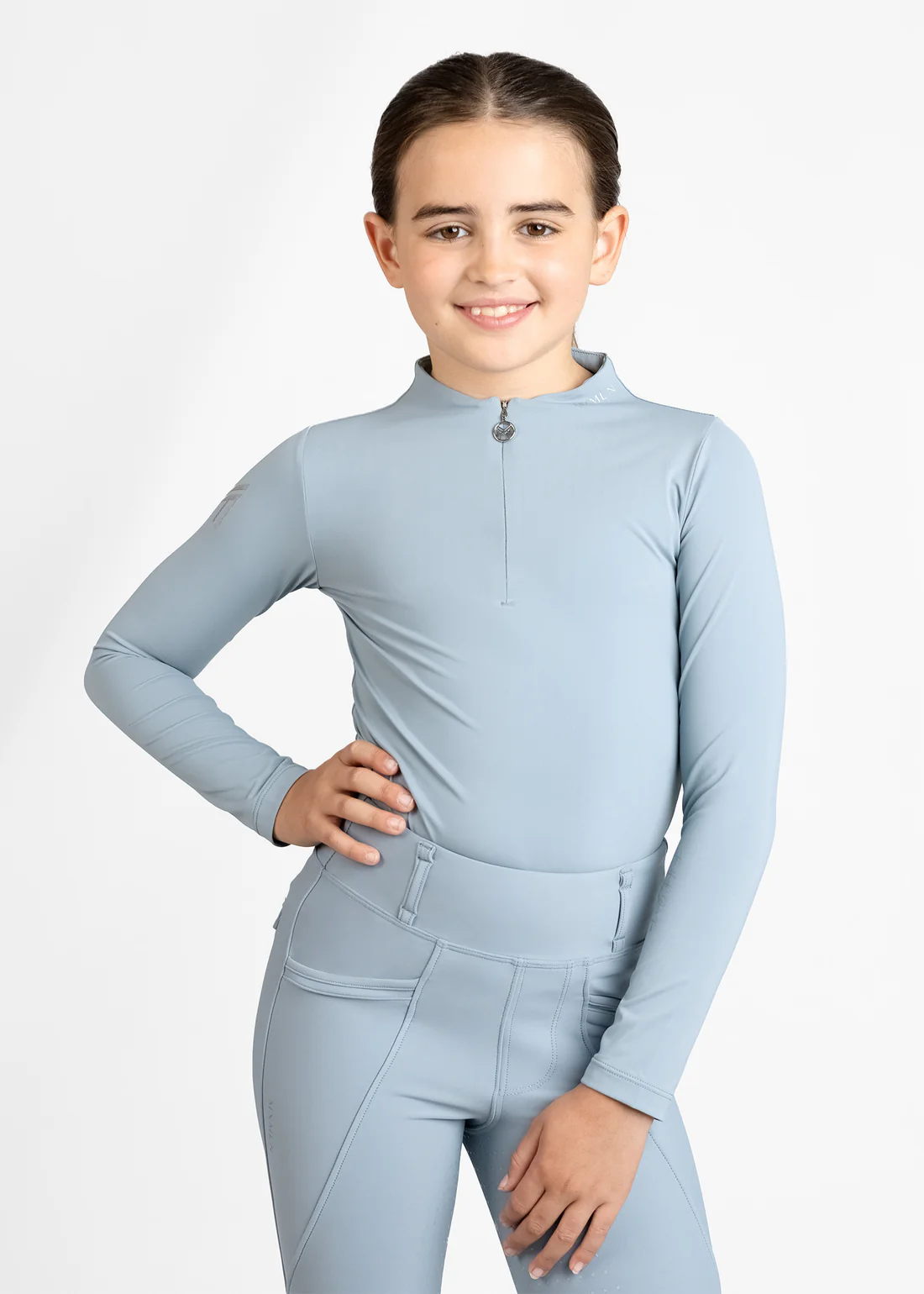 CAMISOLA DE EQUITAÇÃO PARA CRIANÇA SUNBLOCKER SHIRT AQUA MAXIMILIAN EQUESTRIAN
