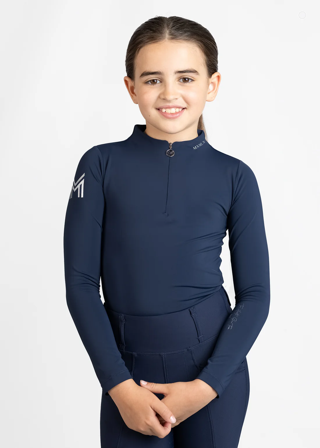 CAMISOLA DE EQUITAÇÃO PARA CRIANÇA SUNBLOCKER SHIRT NAVY MAXIMILIAN EQUESTRIAN