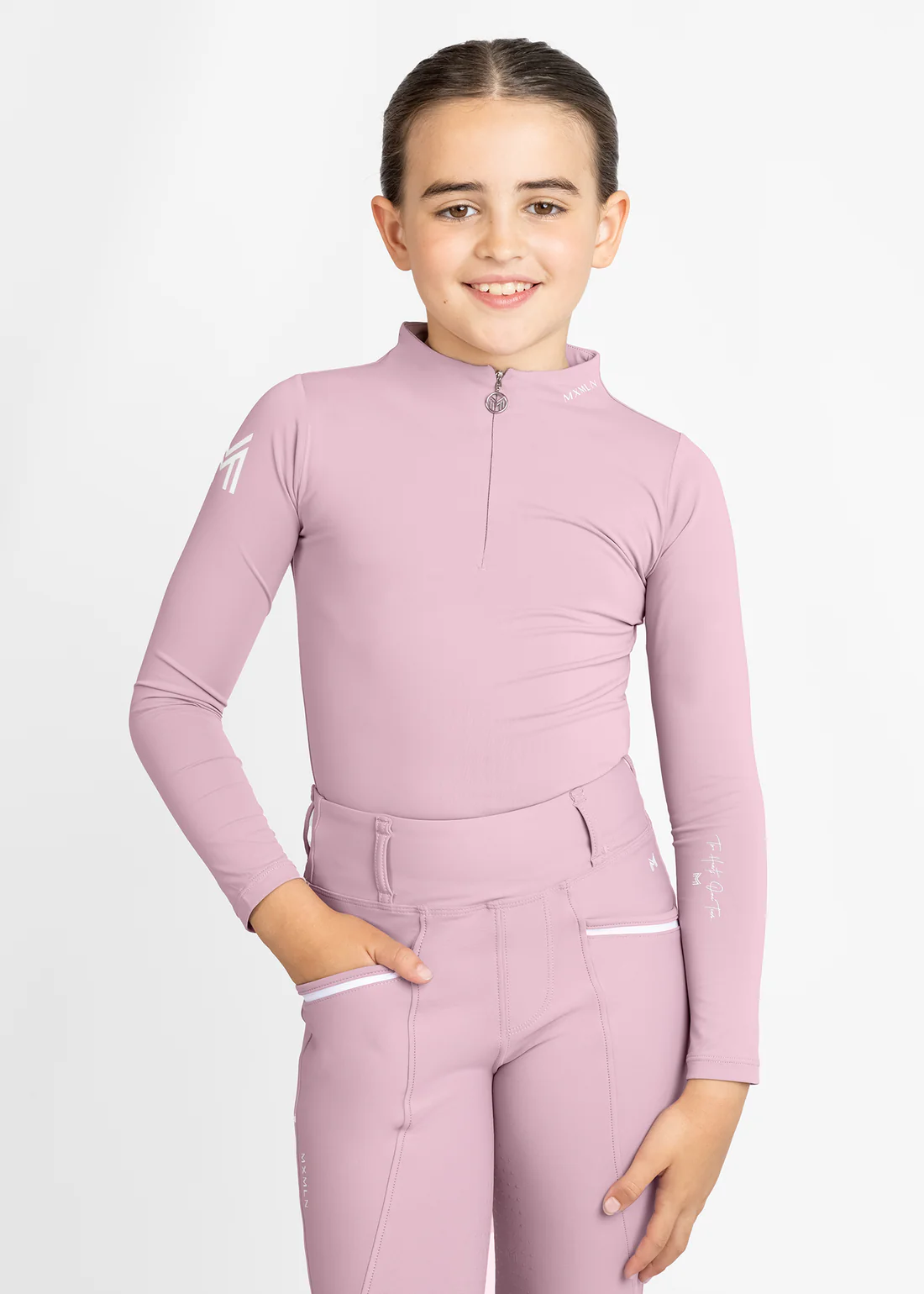 CAMISOLA DE EQUITAÇÃO PARA CRIANÇA SUNBLOCKER SHIRT MAUVE MAXIMILIAN EQUESTRIAN