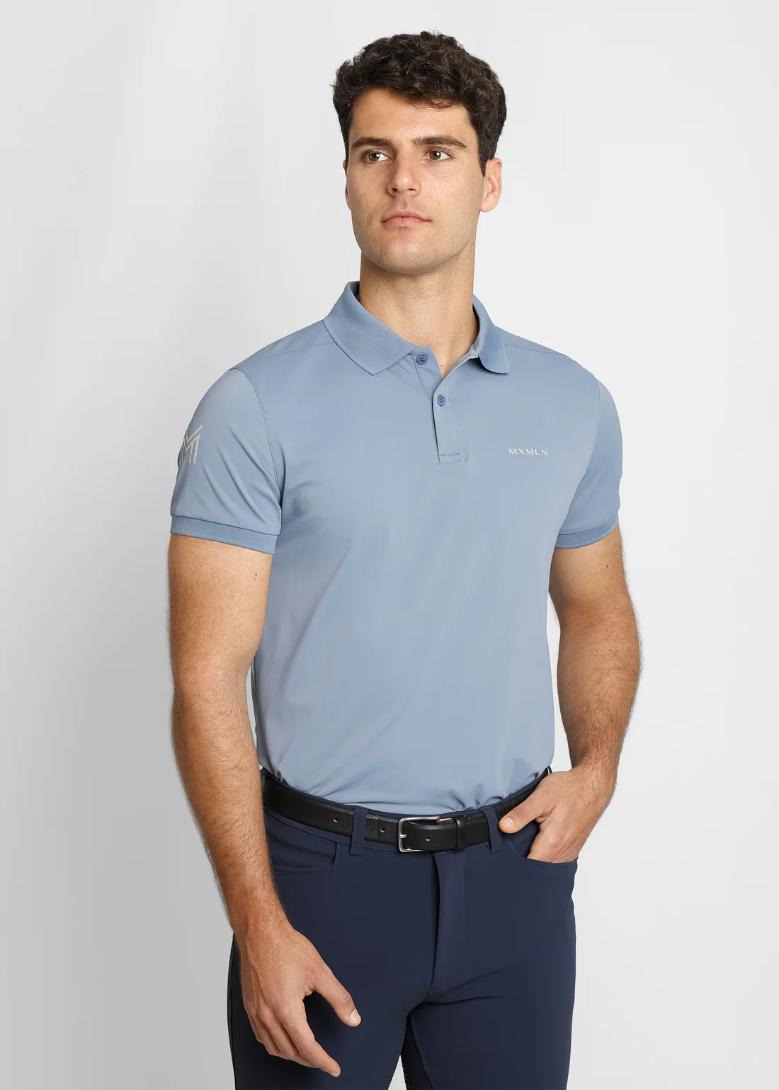 POLO DE EQUITAÇÃO PARA HOMEM BLAZE POLO SHIRT STEEL BLUE MAXIMILIAN EQUESTRIAN 