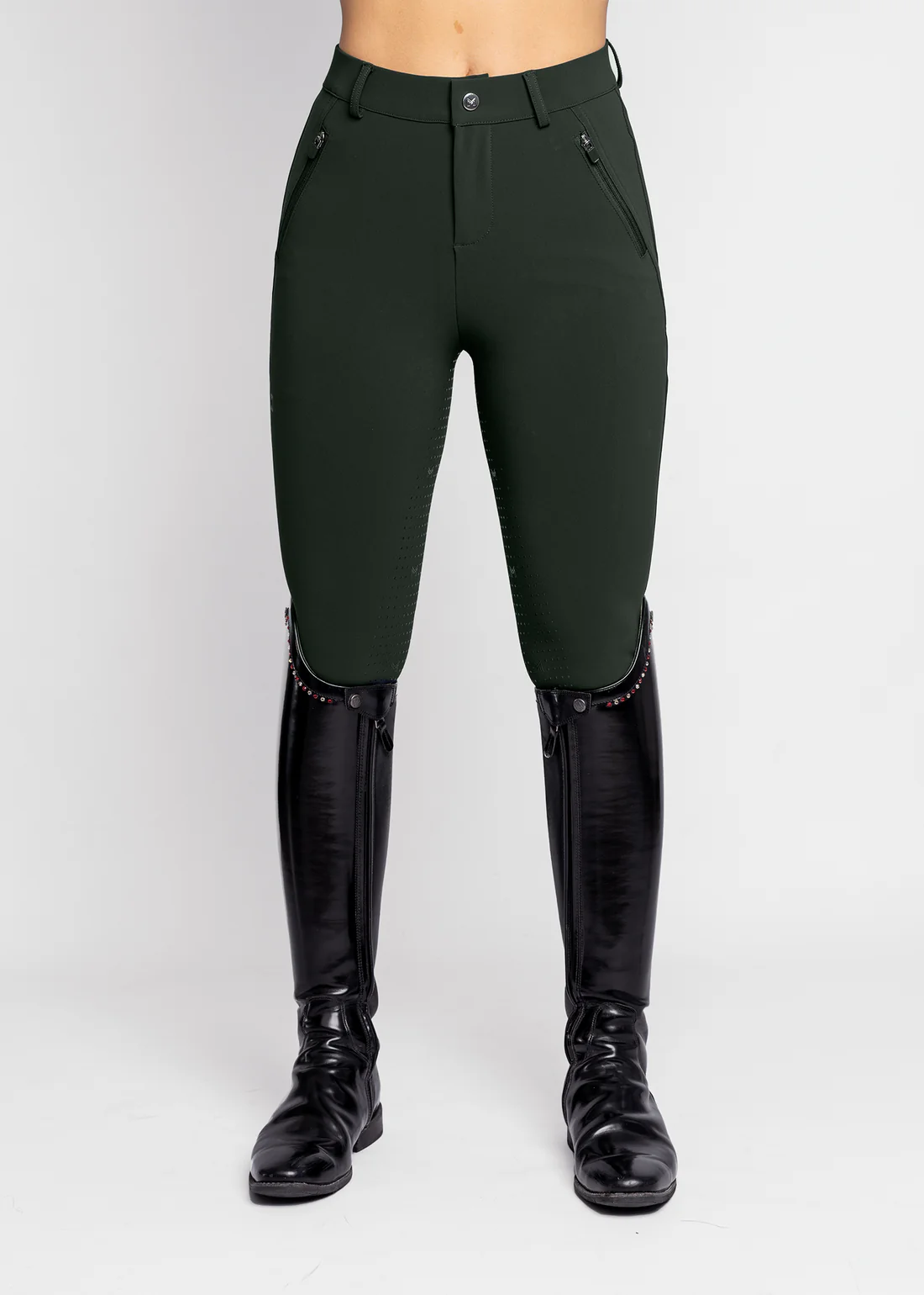 CALÇAS DE EQUITAÇÃO PARA SENHORA GEO BREECHES HUNTER GREEN FULL GRIP MAXIMILIAN EQUESTRIAN