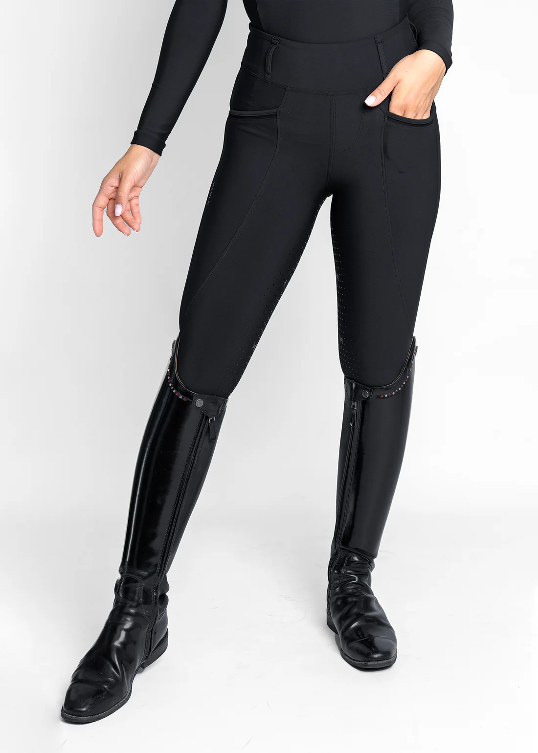 CALÇAS DE EQUITAÇÃO PARA SENHORA PRO RIDING LEGGINGS MAXIMILIAN EQUESTRIAN BLACK FULL GRIP