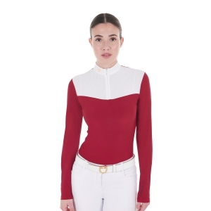 CAMISOLA DE EQUITAÇÃO PARA SENHORA POLO DE COMPETIÇÃO LS ZIP SHIRT 1/2 MESH EQUESTRO