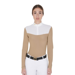 CAMISOLA DE EQUITAÇÃO PARA SENHORA POLO DE COMPETIÇÃO LS ZIP SHIRT 1/2 MESH EQUESTRO
