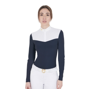 CAMISOLA DE EQUITAÇÃO PARA SENHORA POLO DE COMPETIÇÃO LS ZIP SHIRT 1/2 MESH EQUESTRO