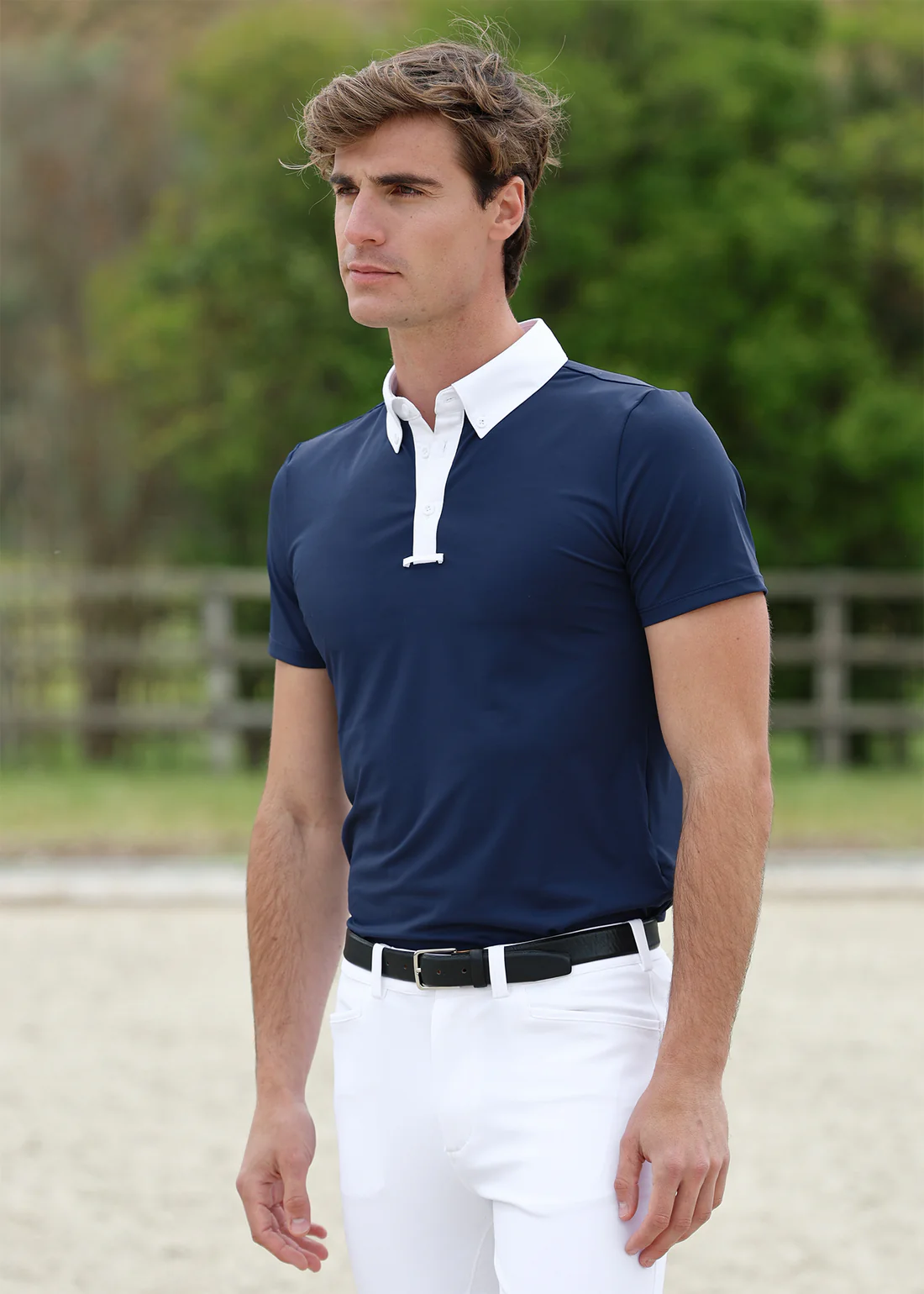 POLO DE EQUITAÇÃO PARA HOMEM ACTIVE SHORT SLEEVE COMPETITION SHIRT NAVY MAXIMILIAN EQUESTRIAN