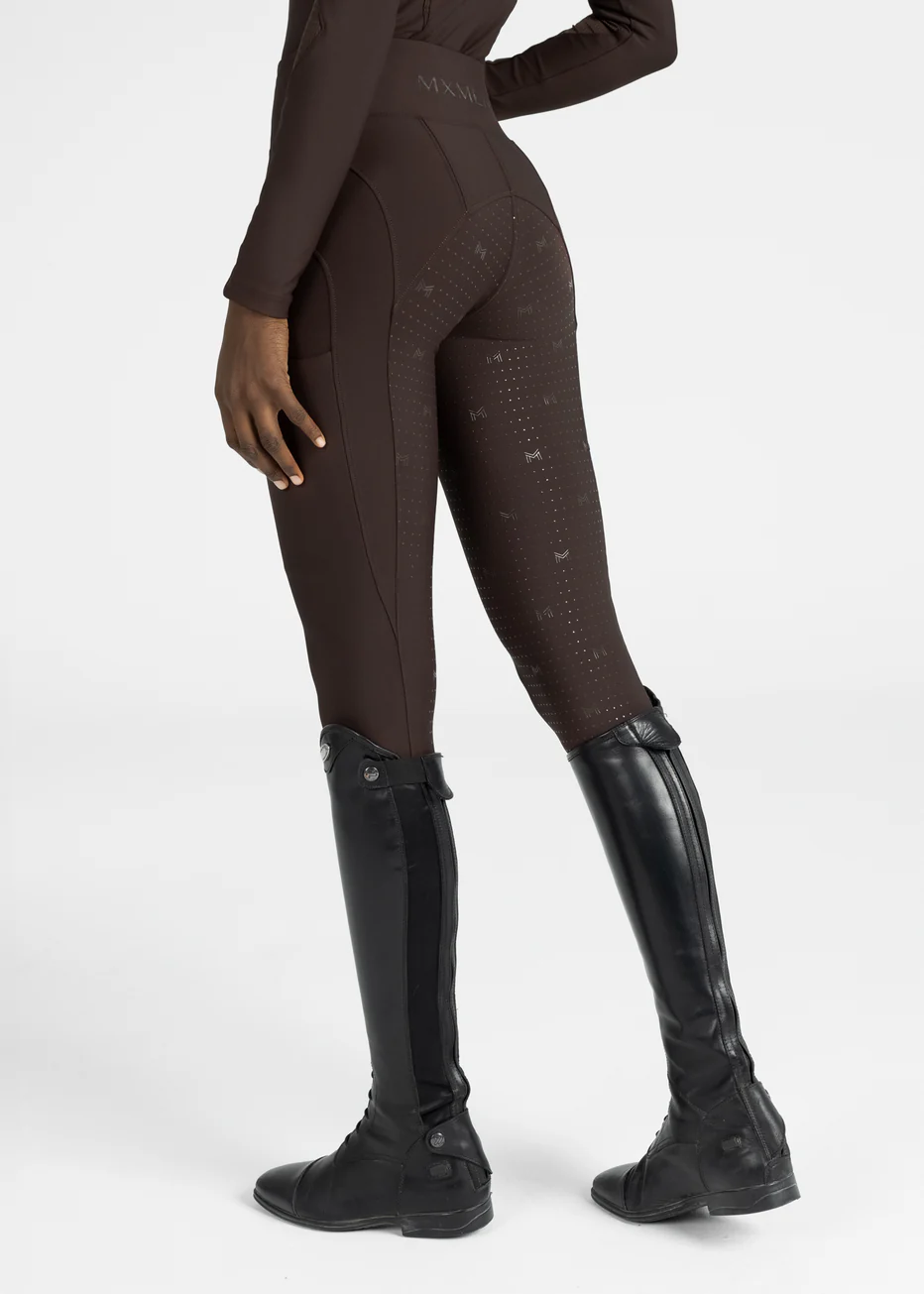 CALÇAS DE EQUITAÇÃO PARA SENHORA OUTLINE RIDING LEGGINGS CHOCOLATE MAXIMILIAN EQUESTRIAN 